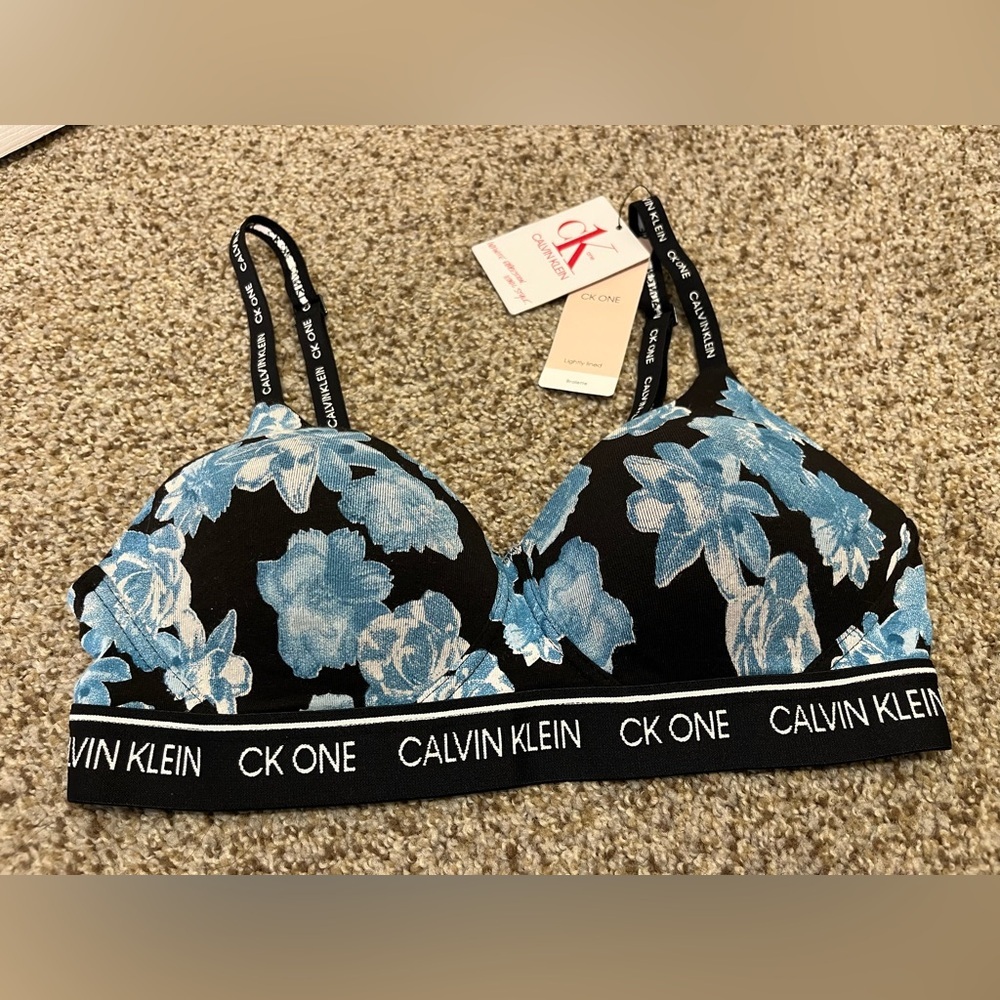 Calvin Klein Black and Blue Floral Bra